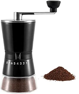 Vzaahu Manual Coffee Grinder with Adjustable Coarseness 8 Level Conical Ceramic Burr Black Portable Mill for Home Office Travelling