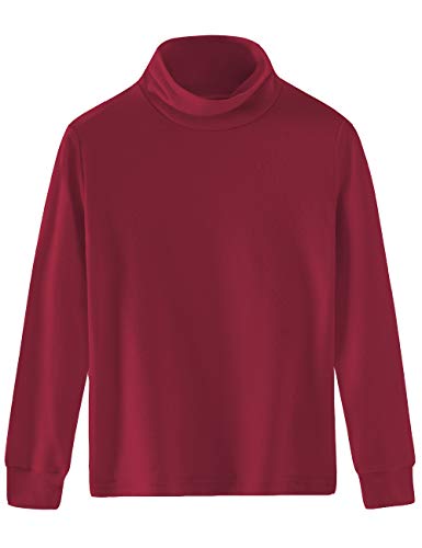Spring&Gege Petites et Grandes Filles Chemises à col roulé à Manches Longues en Coton Doux pour Enfants Chemise de Base pour Enfants, Vin Rouge, Taille 11-12ans Cover