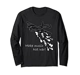 Make Music Not War avión, guitarras, amor, paz, Pacifista, diseño moderno con un avión militar que descascarilla guitarras en lugar de bombas, como símbolo de paz y símbolo de la paz con el lema – Haz música en lugar de guerra, idea de regalo con instrumento