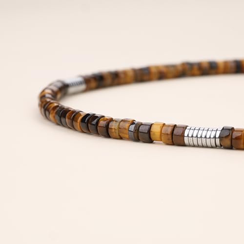 COAI OT Clasp Men's Beaded Necklace, Lapis Lazuli/Turquoise/Tiger Eye Crystal Necklace for Men - Image 5