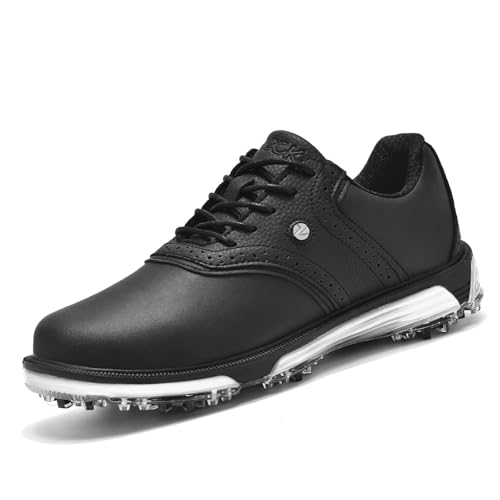 ULTIANT Golfschuhe Herren Wasserdicht Spikeless Klassisch Bequem Sneakers für Golfschuh Trainingsschuh Größe40-48(Schwarz,45)