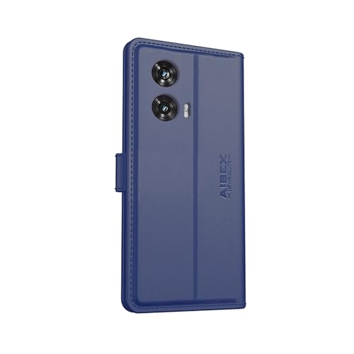 Image of AIBEX Compatible for Motorola G96 / Motorola Edge 50 Fusion 5G Flip Cover Leather Finish with Magnatic Closure | Inside TPU with Card Pockets | Wallet Stand | Complete Protection Flip Case -Blue