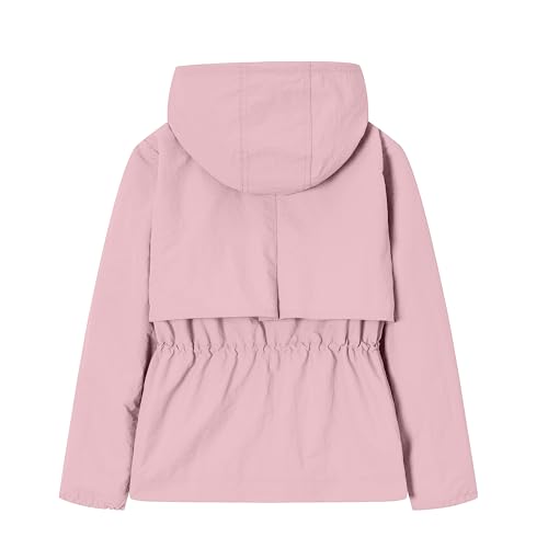 Betusline Girls' Hooded Rain Jacket Waterproof Lightweight with Grid Pattern2