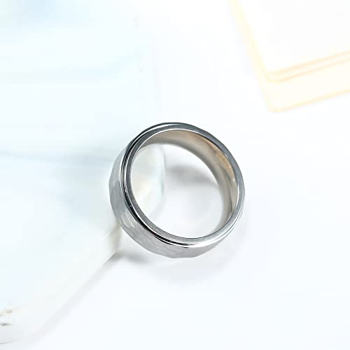 Tgnel 8Mm Hammered Mens Fidget Rings Titanium Tungsten Anxiety Spinner Rings For Men Women, Silver Fashion Matte Brushed Wedding Engagement Ring Band Comfort Fit Size 12 #TOP6