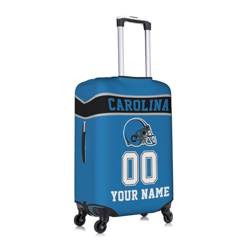 Image of Custom Carolina Luggage Cover Personalized Football Style Suitcase Cover with Name Number Customized Washable Elastic Sports Travel Suitcase Protector for Business Vacation Gifts