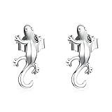 Nickel Free Gecko Animal Stud Earrings for Women 925 Sterling Silver Hypoallergenic Halloween Small Cute Climber Crawler Studs Cartilage Tragus Post Creative 3D Jewelry Unique Gifts for Friend Pet Lover