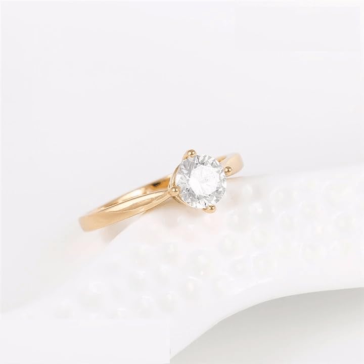 Classic Solitaire Engagement Ring, 18K Rose Gold Plated, Round Cubic Zirconia, Gift Velvet Box4