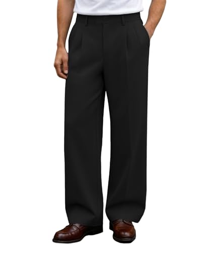 Susclude Wide Leg Dress Pants for Men Baggy Pleated Mens Casual