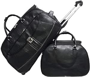 Kit Mala de Viagem Média com rodinhas e Mala Bolsa de bordo mala de bordo couro sintetico (PRETO)