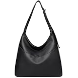 JANSBEN Handtasche Damen Groß Shopper Tasche aus PU Leder Schultertasche Umhängetasche mit 5 Fächern und Verstellbarem Gurt Hobo Bag für Büro Uni Reise Schwarz