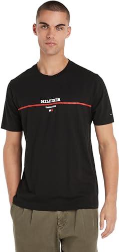 Tommy Hilfiger Hombre Camiseta Manga Corta Stripe Cuello Redondo, Negro (Black), 3XL