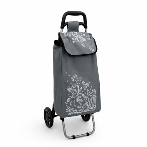 Carrito Compra Azul 40L Ruedas Resistentes Bolsa termica con Cierre Cordon Cremallera Bolsillo Trasero Plegable Ligero Estructura Metalica diseño Urbano