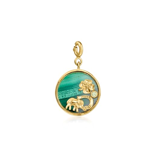 Ross-Simons Malachite Good Luck Charm With Single Peridot in 18kt Gold Over Sterling