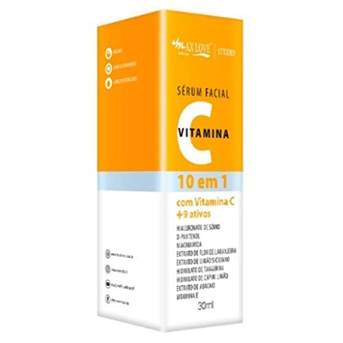 Kit 2 Unidades - Sérum Facial Vitamina C, 10 em 1, Pele Hidratada, Macia e Iluminada, 30ml, Max Love