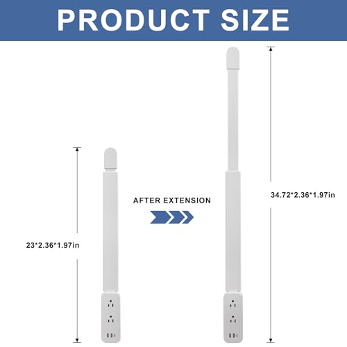 Electrical Outlet Extender Stick - Features USB-A, USB-C and 2 AC Outlets, Extends 22\"-34\", Rotates 180° Access Hard-to-Reach Outlets, Wall Plug Power Socket Expander Nightstands, Sofa, Desks and More