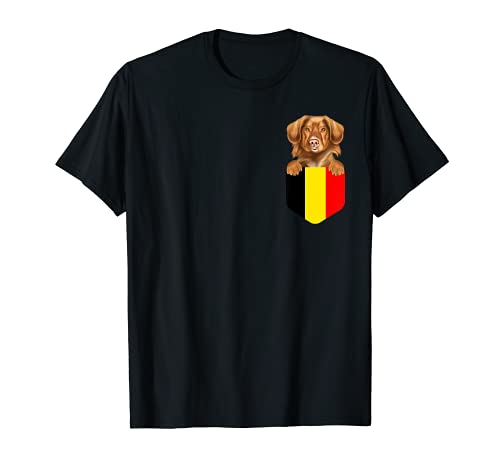 Belgium Flag Duck Tolling Retrievers Dog In Pocket T-Shirt, Black