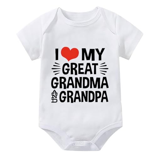 WOOYONGING I Love My Great Grandma And Grandpa Newborn Baby Girl Coming Home Outfit Short Sleeve Cotton Romper Baby Girl White Baby Girl