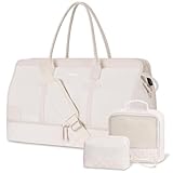 ETRONIK Weekender Overnight Bag for Women, Large Travel Duffle Bag with Shoe Compartment & Wet Pocket, Carry On Tote Bag Gym Duffel Bag with Toiletry Bag, Bag for Hospital 4 Pcs Set, Beige