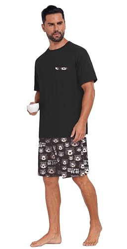 Image of Mens Pajamas Set Lightweight Summer Pjs Sleepwear Soft Comfy Short Sleeve Loungewear With Pocket (S-4X)