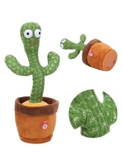 Cute Big Eyed Dancing Cactus Plush Stuffed Toy With Music Premium Material 32X12X12Cm Multicolor