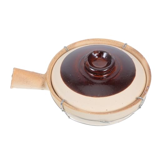 JECOMPRIS Pentola in Terracotta Cinese da 0,5l Coperchio e Manico Singolo, Resistente al Calore per Stufati e Riso in Pentola, Adatta per Cucina Casalinga, Riunioni Familiari e Viaggi