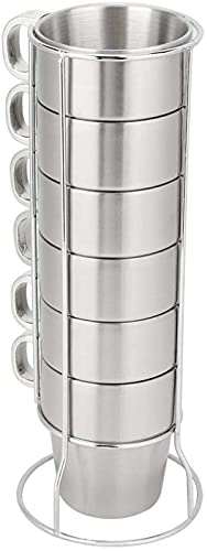 Juego de tazas de café apilables de acero inoxidable de doble capa con función antiquemaduras y soporte para bebidas para el hogar, viajes y camping