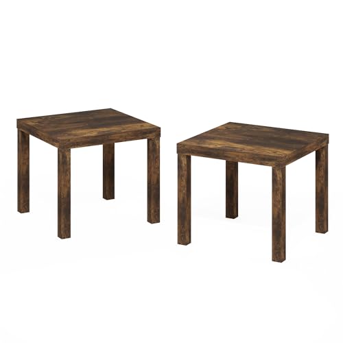 Image of Furinno Classic Side Table Set of 2, Square Modern End Table with 1.8 inch Triple Thick Tabletop, Simple Night Stand, Bedside Table, Toolless Assembly, for Living Room, Bedroom, Amber Pine
