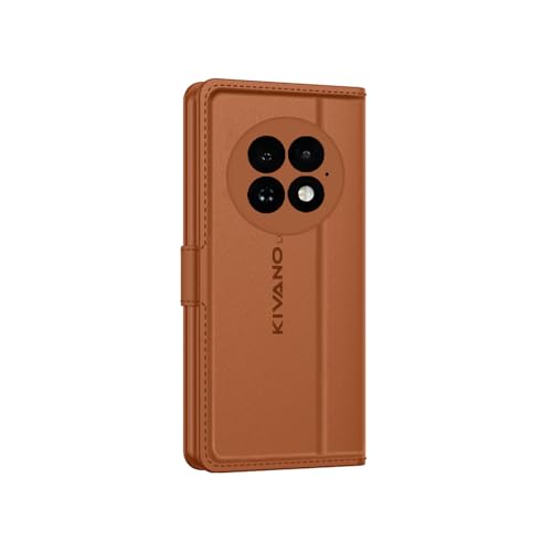 Image of KIVANO LUXE Compatible for OnePlus 13R 5G Luxury Handmade Leather Magnetic Flip Folio Case | Card Holder & Kickstand | Slim Protective Cover | Unisex - Brown