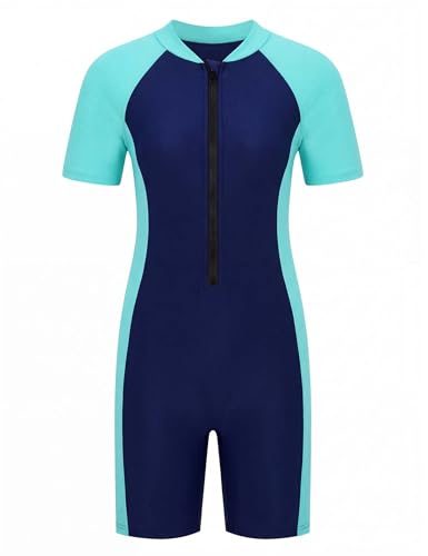 Image of Girls One Piece Swimsuit UPF 50+ Rash Guard with Front Zipper for Ages 3-14