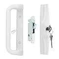 House Guard White Patio Door Handle Set with Cylinder Lock,Suitable for Replacement Sliding Patio Doors Lock 3-15/16”Screw Hole Spacing.Choices That Add a Unique to Your Patio Glass Sliding Door.