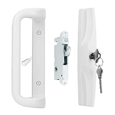 House Guard White Patio Door Handle Set with Cylinder Lock,Suitable for Replacement Sliding Patio Doors Lock 3-15/16”Screw Hole Spacing.Choices That Add a Unique to Your Patio Glass Sliding Door.