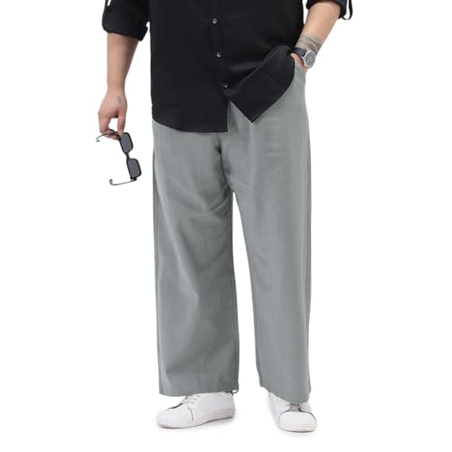 Image of Urbano Plus Men's Loose Fit Solid Linen Blend Trousers Non-Stretchable