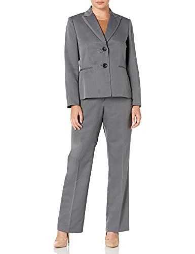 Le Suit Women s Plus Size Striped Herringbone 2 Button Notch Collar Pant Suit, Steel Multi, 18W