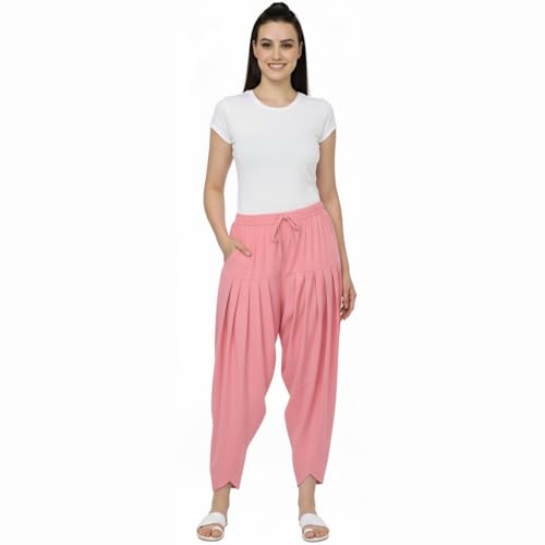 Image of Loose Fit Rayon Dhoti Tulip Pants for Women Patiala Salwar Bottom Wear Harem Pants, Waist Free Size (28 Inch to 42 Inch)