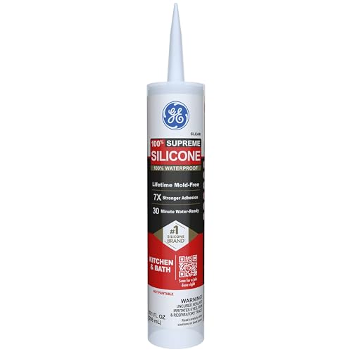 Image of GE Supreme Silicone Caulk for Kitchen & Bathroom, Clear, 10 fl oz Cartridge, 12 Pack - 100% Waterproof Silicone Sealant, 7X Stronger Adhesion, Shrink & Crack Proof