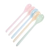 CONGARTENO 5個なベビー用スプーン 長柄デザイン プラスチック製で耐衝撃性 幼稚園や家での食事に 子供の興味を引きけるシンプルな色合い