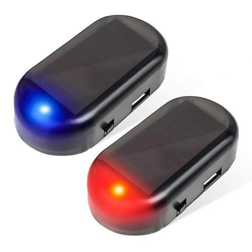 Image of Wevdn 2PCS Car Solar Power Simulated Dummy Alarm, Anti-Theft Solar LED Warning Light with USB Charger Port, Vehicle Simulated Flashing Security Fake Lamp Alarm Device, Car Accessories (Red+Blue)
