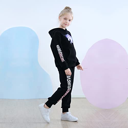 Girls Unicorn Clothing Sets Long Sleeve Hooddie Tops Pants Tracksuit 2 Piece Set Winter Outfit Unicorn Black 9 Years #TOP7