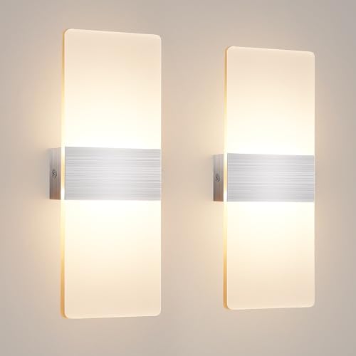 2 Piezas Aplique Pared Interior,12W aplique de Acrílico para Interiores, 3000K Blanco Cálido moderno Lampara, IP54 Aplique Exterior Impermeable para Dormitorio Salón Escaleras Pasillo Balcón