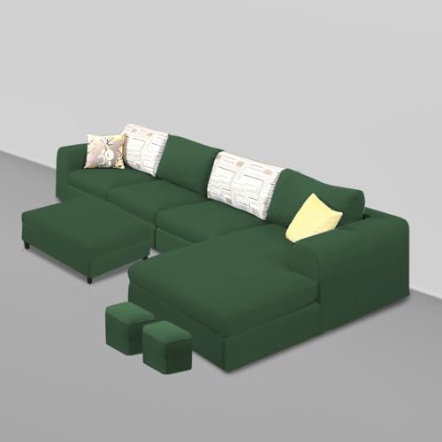 Image of Koza RHS 8 Seater L Shape Sofa Set with Center Table for Living Room (Green Fabric) Premium Fabric Sofa
