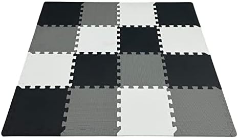 16 Pieces Tiles Foam Play Mat with Border, Interlocking Playmat Tiles, Foam Floor Mat for Kids, Puzzle Play Mat, Exercise Gym Mats – Color of Black & White & Gray 7 31i6NhKWJrL. AC