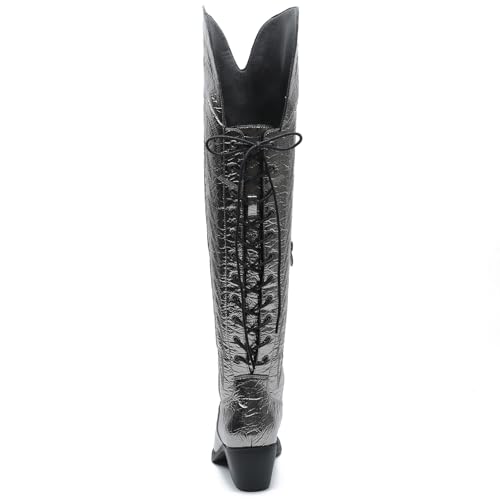 Image of GLOBALWIN Women's Cowboy Western Fashion Over The Knee Thigh High Cowgirl Boots Low Heel