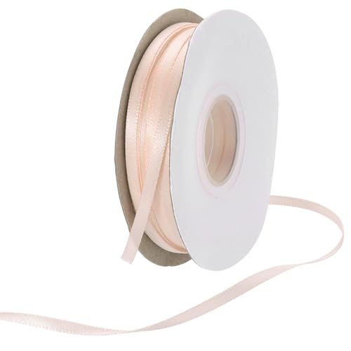 Rebower 1/8 Inch 50 Yard Satin Ribbon Thick Double Face Grosgrain Silk Ribbon, [for Gift Wrapping, Hair Bows, Wedding, Cake, Flower] - Apricot