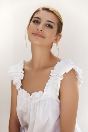 Image of Womens Summer 2 Piece Set Fashion Ruffle Trim Cami and Casual Shorts Set Cotton Pajama Sets White