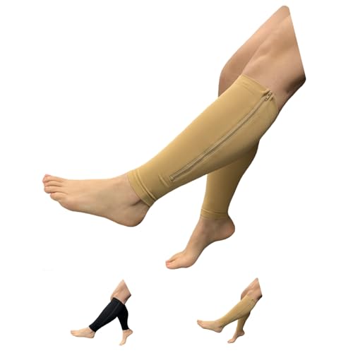 HealthyNees Seniors Care Footless 15-20 mmHg Compression Shin Calf Leg Men Women 1 Pair Zipper...