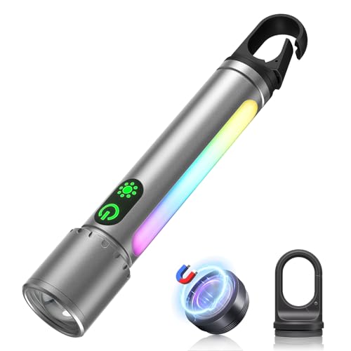 ADDplus Magnetic Flashlight Rechargeable,2000LM 5000mAh Flashlights High Lumens with 18 Modes,Waterproof, Adjustable,Powerful Flash Light,Multi-Flashlights for Home,Car,Hiking,Camping (1, Silver)