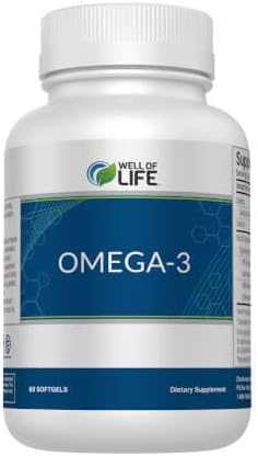 Well of Life Aceite de pescado Omega-3 60 cápsulas blandas Alto EPA y DHA para la salud del corazón y el cerebro Suplemento de aceite de pescado