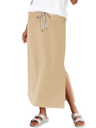 Yousify Womens Side Slit Maxi Skirts Elastic High Waisted Drawstring Casual Long Sweat Skirts