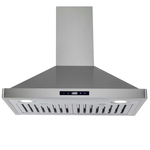 Vesta Milan 800CFM Stainless Steel European Style Wall Mount Range Hood With LED Lights,Touch Screen, And Round Front Edges