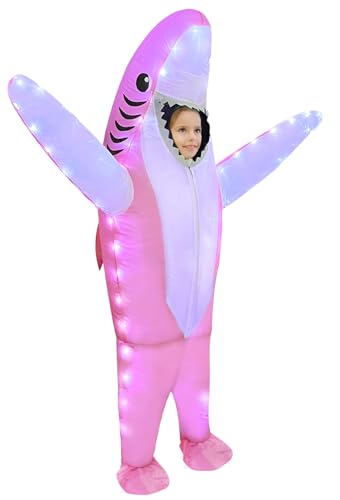 Anroong Inflatable Costume Kids Lighted Shark Costume Halloween Blow Up Shark Costumes with LED Lights for Kids Boys